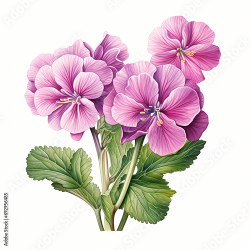 Digital botanical illustration of purple pink primero