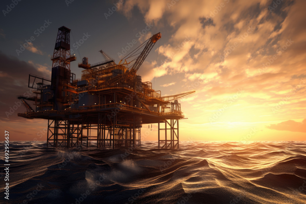 An offshore oil rig against the backdrop of the open sea