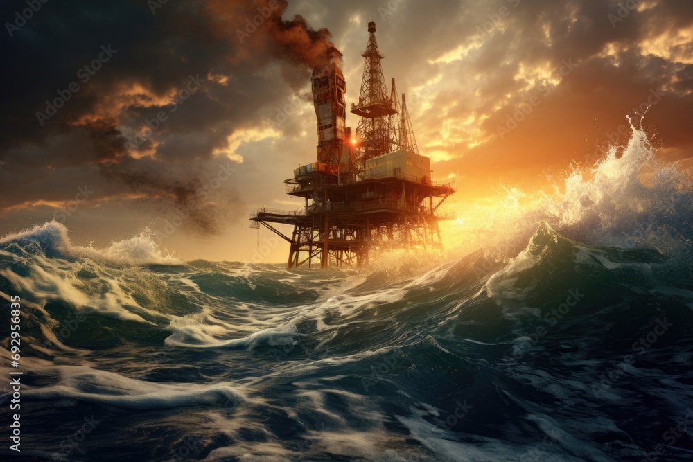 An offshore oil rig against the backdrop of the open sea