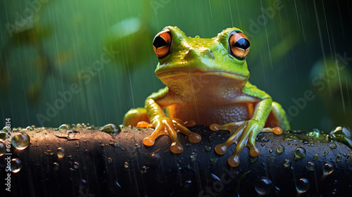 sad tree frog in the rain photo