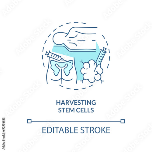 2D editable blue harvesting stem cells icon, monochromatic isolated vector, thin line illustration representing cell therapy.