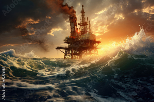 An offshore oil rig against the backdrop of the open sea