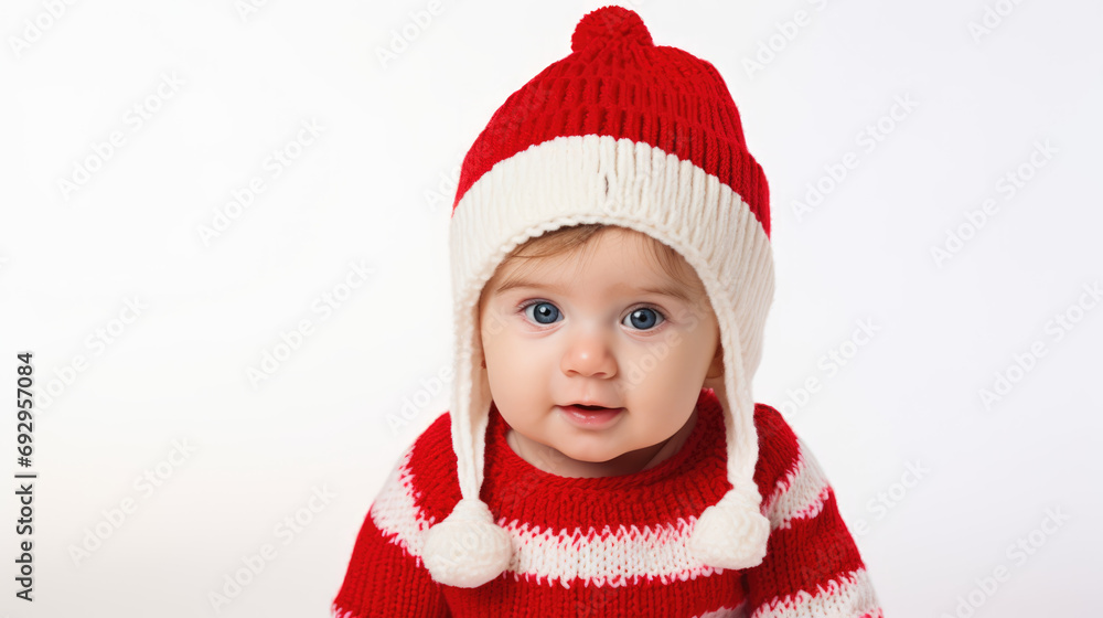 Portrait of a baby with a christmas hat on white studio background Portrait of a baby with a christmas hat on white studio background