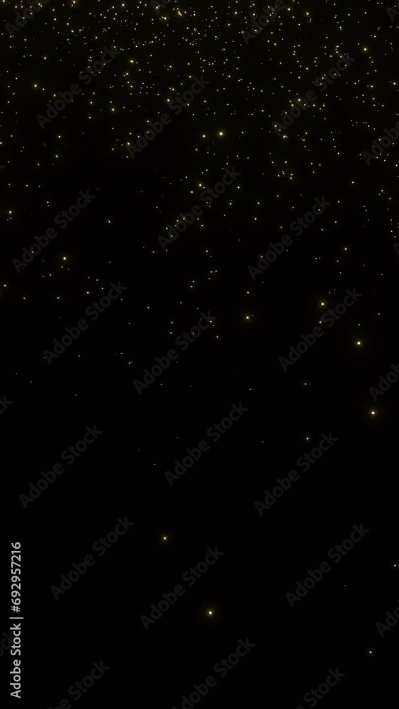 Abstract Golden Glowing Particles Falling Down on Black Background. Science Fiction. 3d Rendering. Animation. Vertical Video Abstract Golden Glowing Particles Falling Down on Black Background. Science Fiction. 3d Rendering. Animation. Vertical Video