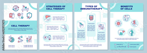 2D cell therapy creative brochure template, leaflet design with thin line icons, 4 vector layouts.