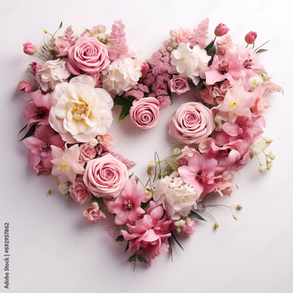 Bouquet of rose flowers in heart form for wedding or St. Valentine day