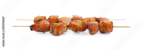 Delicious fresh shish kebabs isolated on white