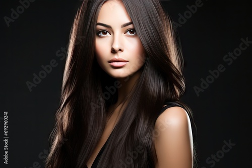 white isolated hair black straight woman Beauty long Beautiful girl healthy brunette shiny coiffure model gloss natural colouring brown hairdresser head shampoo dye cosmetic treatment luxurious