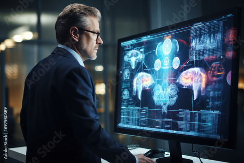 An AI-powered medical diagnostic system analyzing medical images, demonstrating the potential of artificial intelligence in healthcare. Concept of diagnostic intelligence. Generative Ai.