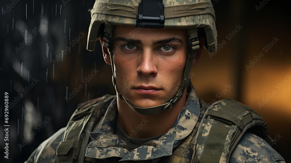 Portrait of a Soldier in a War. Generative AI Portrait of a Soldier in a War. Generative AI