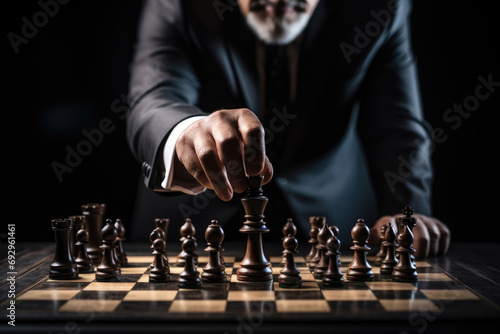 Businessman moves chess, business planning concept, strategy