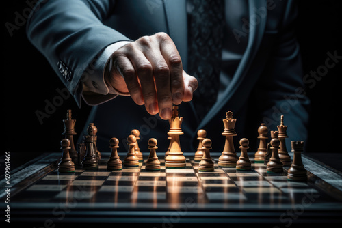 Businessman moves chess, business planning concept, strategy photo