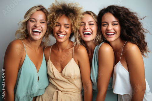Cheerful girls best friends laughing