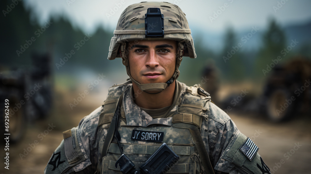 Portrait of a Soldier in a War. Generative AI