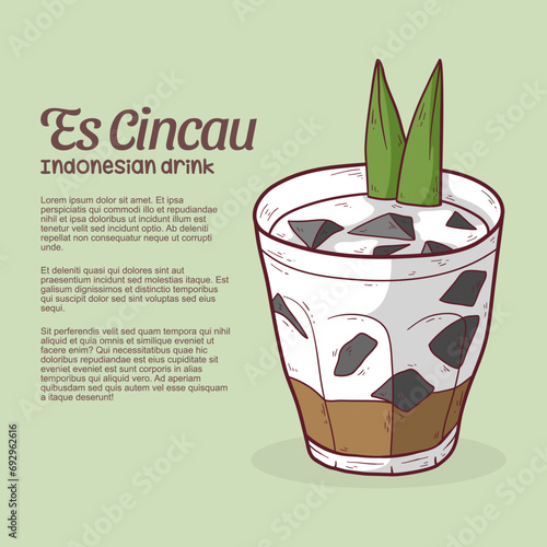 Hand drawn cincau illustration. Indonesian drink