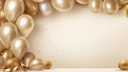 Elegant balloon backdrop border frame for poster brochure, discount flyer, ad design in gold beige nude hue