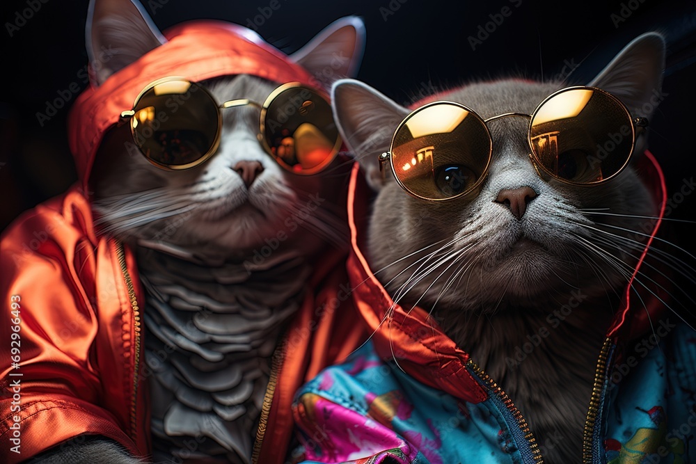 cute cat disco glitter rapper - obrazy, fototapety, plakaty 