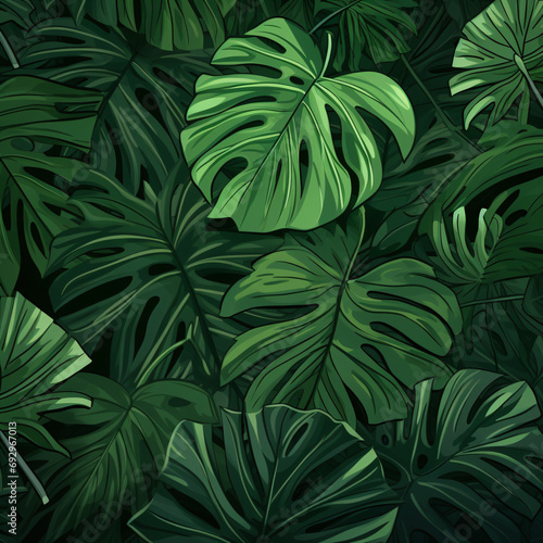 Tropical green jungle leaves background illustration © Marie