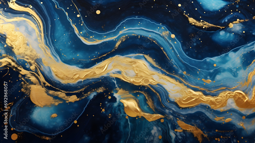 The Starry Night. Swirls of marble and the ripples of agate. Natural pattern. Abstract fantasia with golden powder. Extra special and luxurious background. generative AI. - obrazy, fototapety, plakaty 