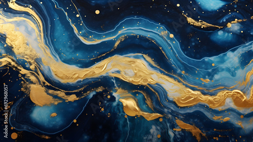 The Starry Night. Swirls of marble and the ripples of agate. Natural pattern. Abstract fantasia with golden powder. Extra special and luxurious background. generative AI.
