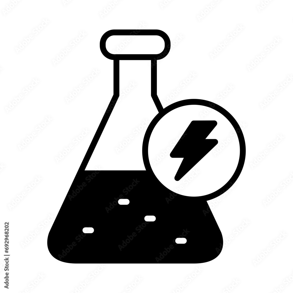 A test tube icon decorated with an electrical symbol indicates research on renewable energy. test tube icon A test tube icon decorated with an electrical symbol indicates research on renewable energy. test tube icon
