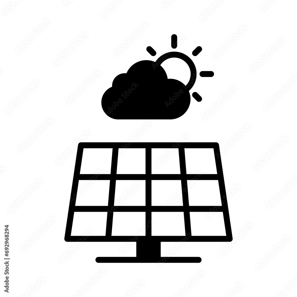 Solar power plant. Solar panels and the sun behind the clouds Solar power plant. Solar panels and the sun behind the clouds