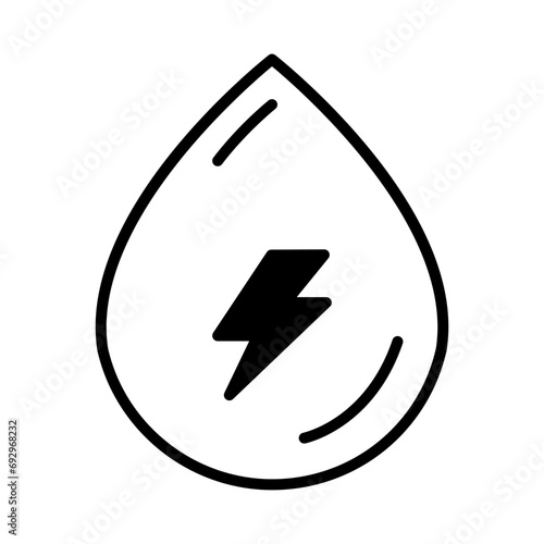 A drop of water with an electrical symbol in it. Hydroelectric power icon. Renewable energy icon