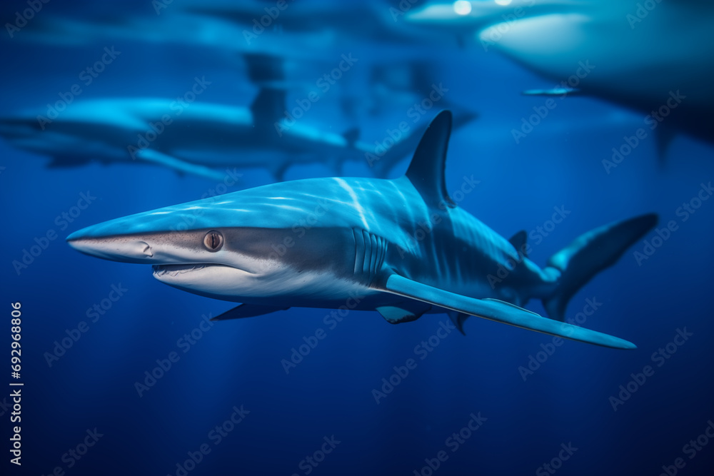 Fototapeta premium blue sharks dancing elegantly in a current