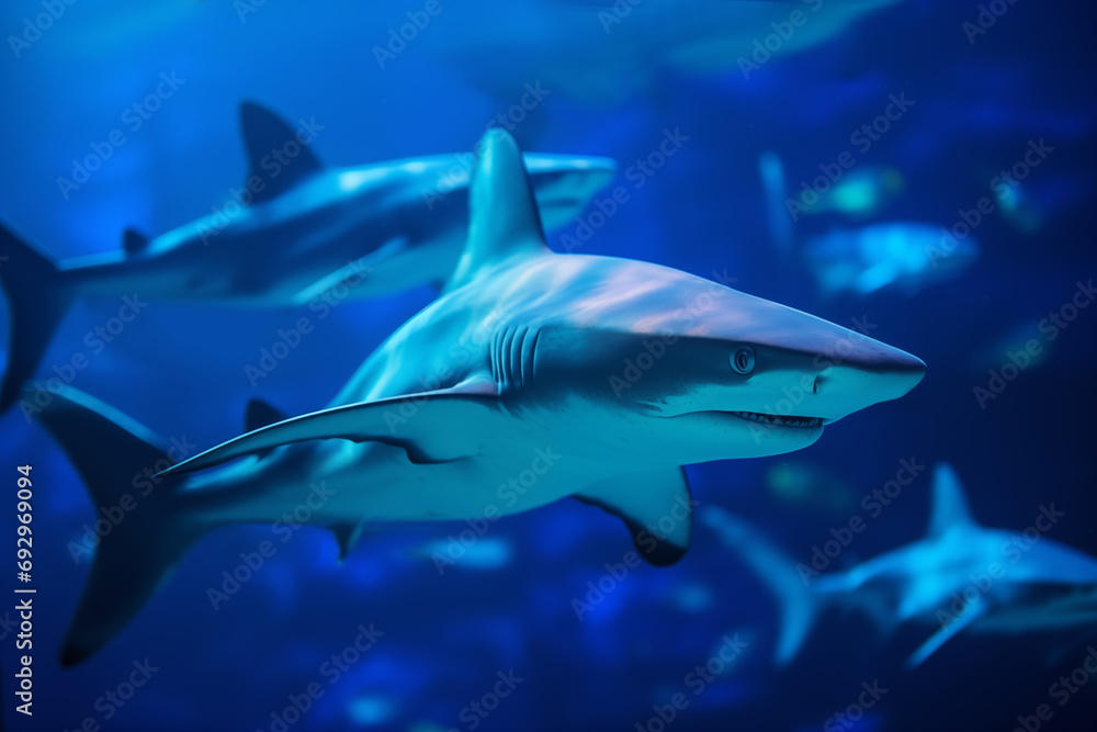 Fototapeta premium blue sharks dancing elegantly in a current