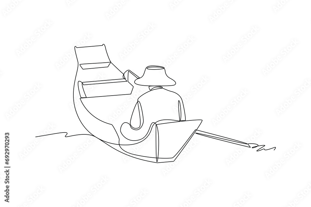 Fisherman go to fishing used boat. Fisherman minimalist concept, Work life. Fisherman go to fishing used boat. Fisherman minimalist concept, Work life.