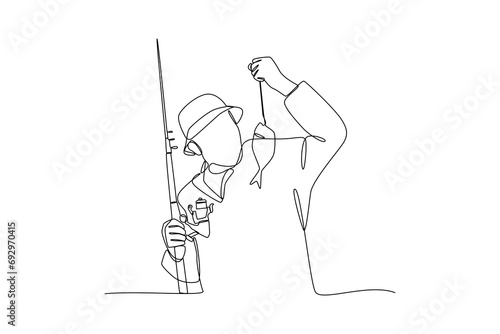 Fisherman scaught a lot of fish. Fisherman minimalist concept, Work life.