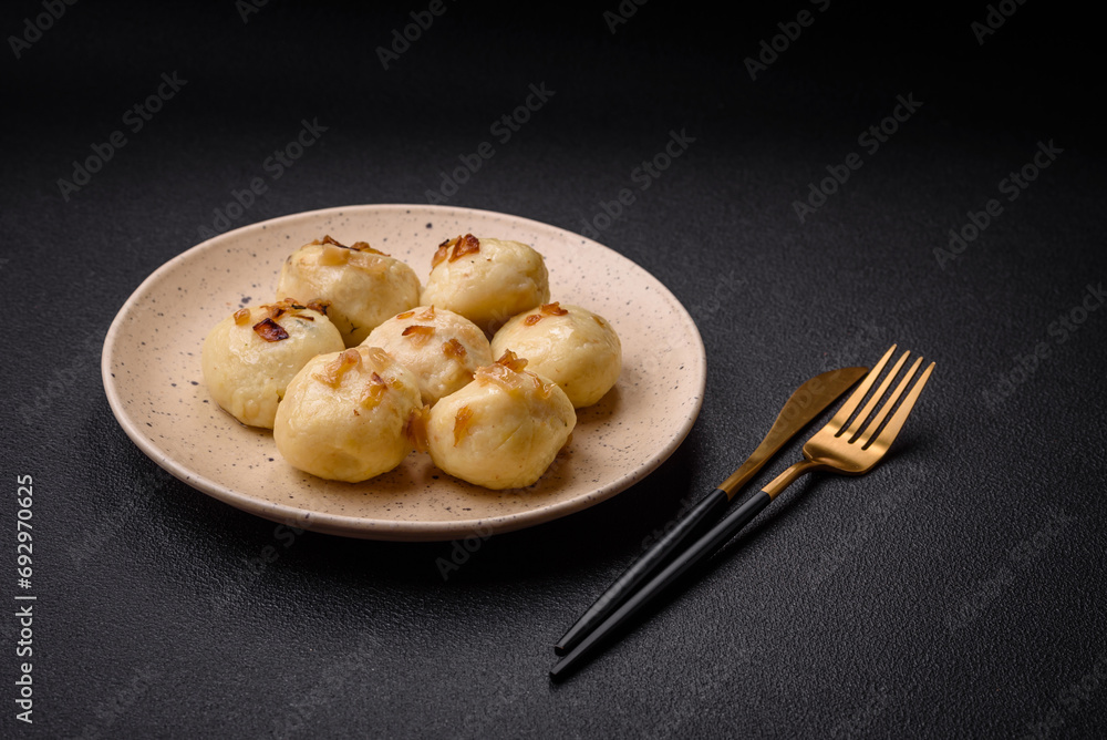 Delicious fresh cooked homemade dumplings with cheese, potatoes and salt Delicious fresh cooked homemade dumplings with cheese, potatoes and salt
