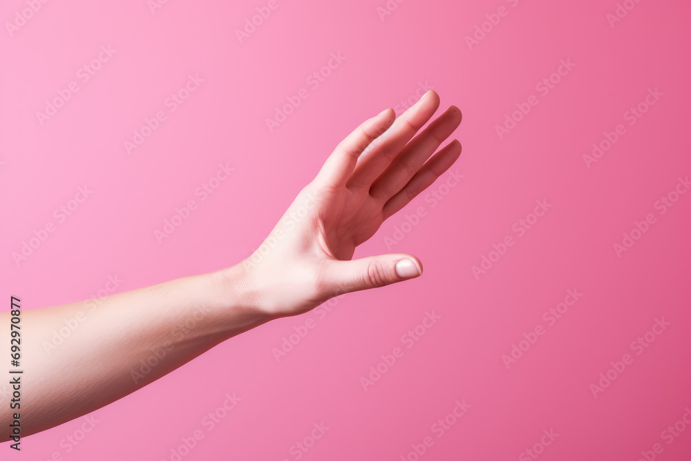 Hand on pink background. 