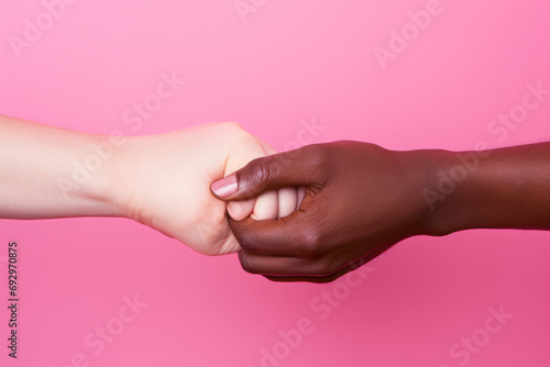 Hands on pink background. 