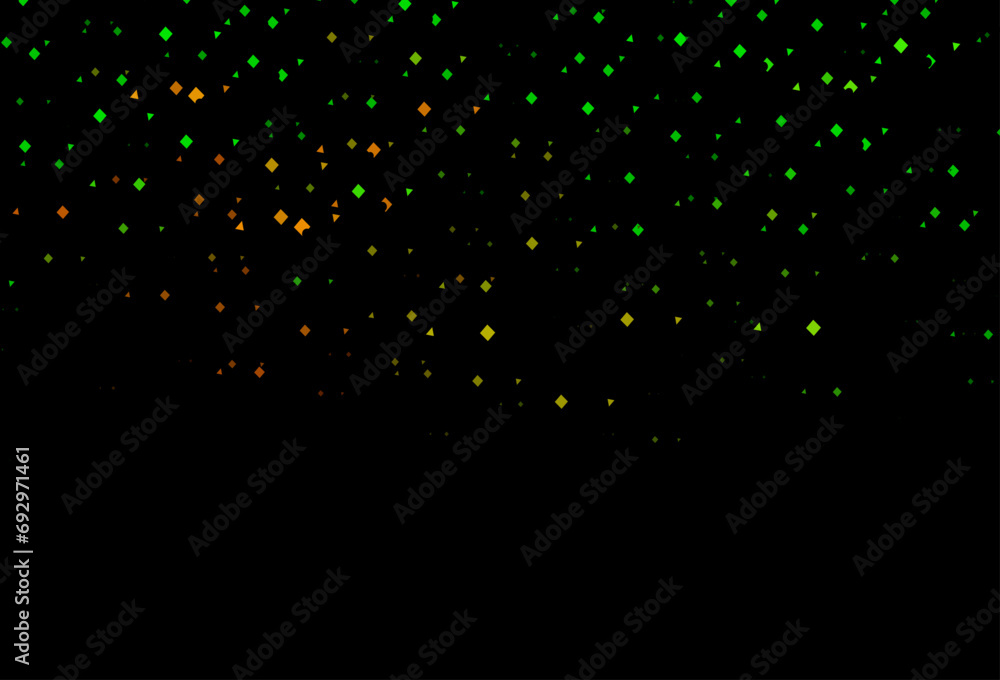 Dark green, red vector background with triangles, circles, cubes.