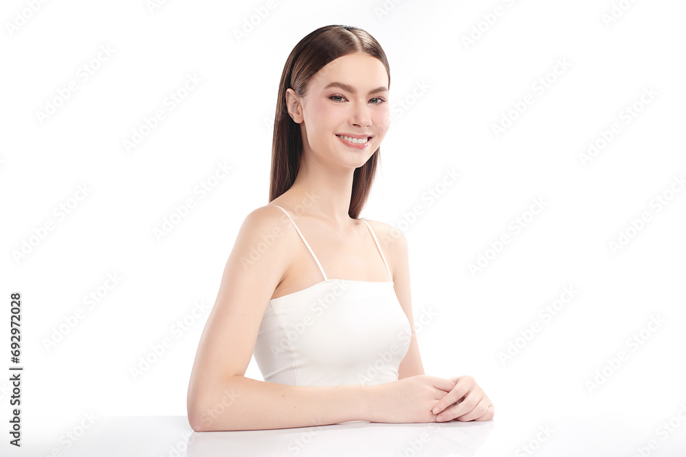 Beautiful young woman with clean fresh skin on white background, Face care, Facial treatment, Cosmetology, beauty and spa, women portrait. Beautiful young woman with clean fresh skin on white background, Face care, Facial treatment, Cosmetology, beauty and spa, women portrait.