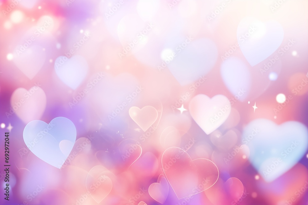 Abstract Valentine's Day background with a bokeh effect in the form of shining hearts, shimmering with delicate romantic pink shades.