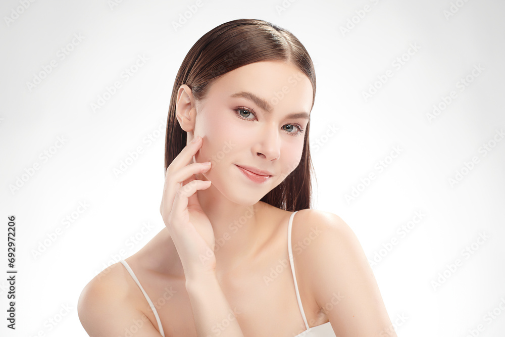 Beautiful young woman with clean fresh skin on white background, Face care, Facial treatment, Cosmetology, beauty and spa, women portrait. Beautiful young woman with clean fresh skin on white background, Face care, Facial treatment, Cosmetology, beauty and spa, women portrait.
