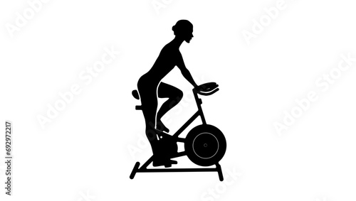 woman on an exercise bike, black isolated silhouette