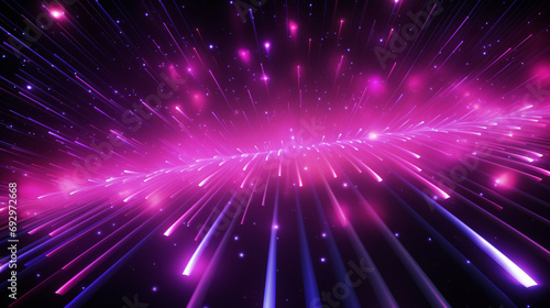 Luminous neon light design with pink and silver shooting stars on a cosmic 3D texture