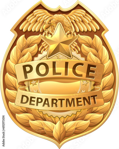 A police badge shield star sheriff cop crest emblem or symbol motif with eagle