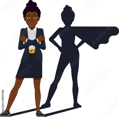 Super hero black business woman with superhero silhouette shadow concept