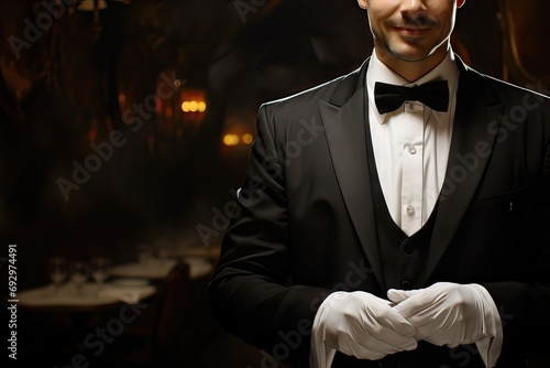 s copy orders waiting man dressed Well service Your attire background black business butler buttons chest class close clothing concierge elegance elegant evening event fashion formal front photo