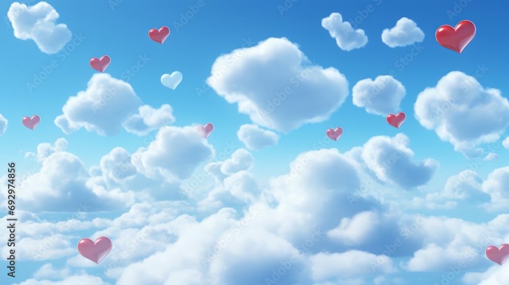 Clouds stylized as hearts floating in a clear sky
