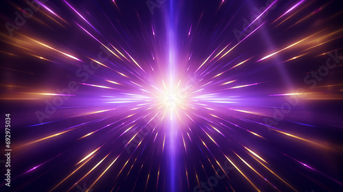 Neon light design showcasing a series of purple and gold sunbursts on a radiant 3D background