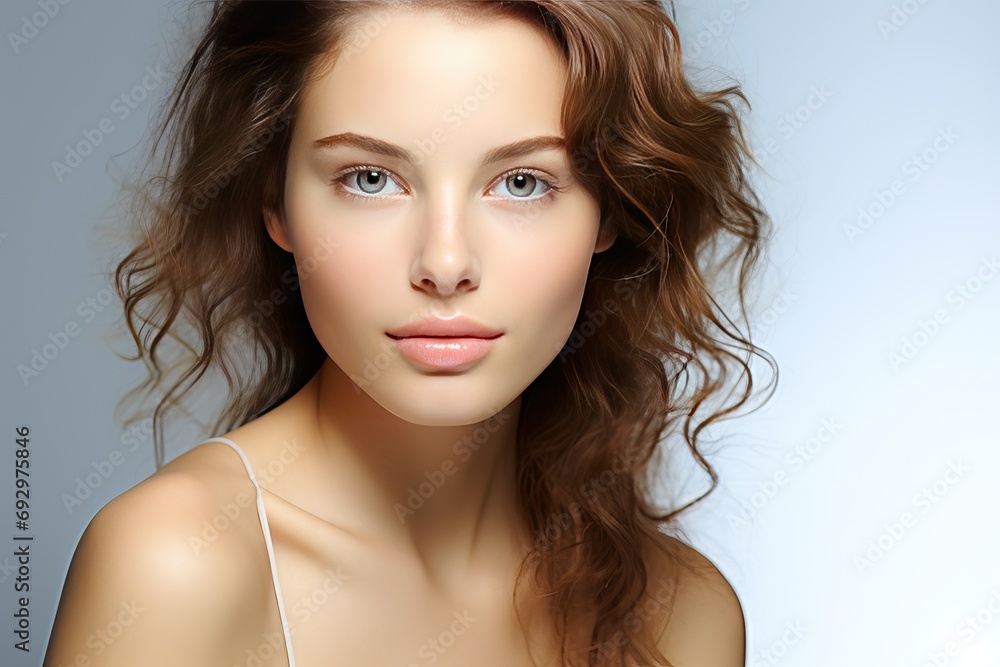 Naklejka premium white isolated face woman natural Attractive fashion beauty beautiful girl female skin skincare young closeup adult fashionable portrait wellness well-being good facial complexion human sexy