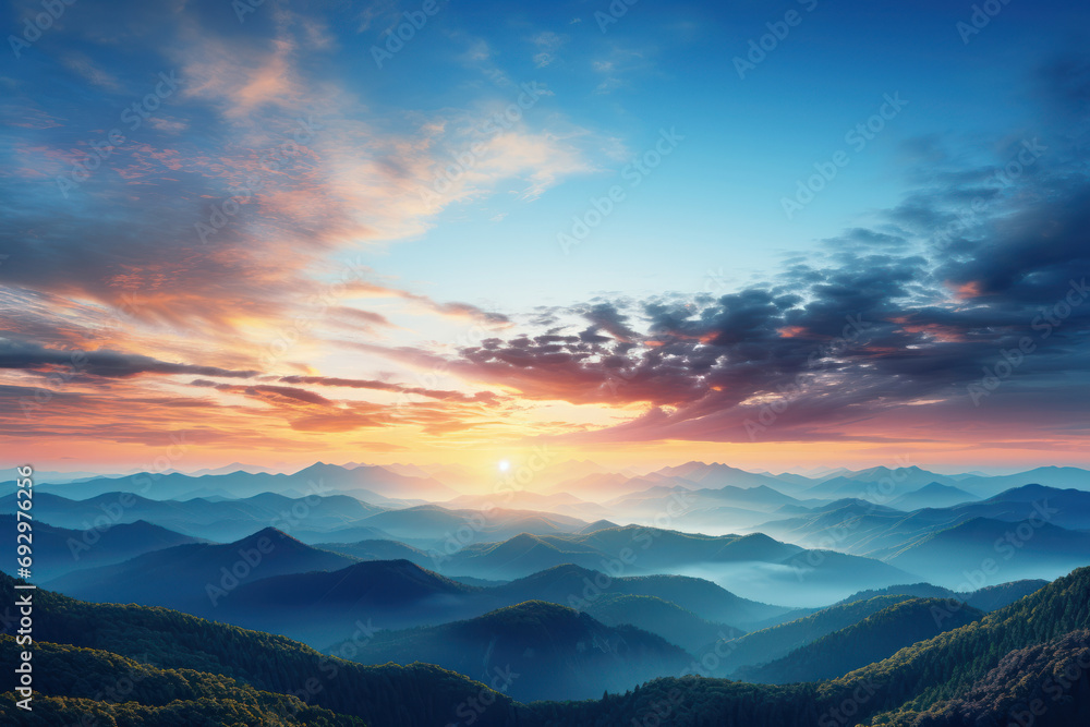 A serene sunrise over a mountain range, inspiring a sense of hope and the promise of a new day filled with tranquility. Generative Ai. A serene sunrise over a mountain range, inspiring a sense of hope and the promise of a new day filled with tranquility. Generative Ai.