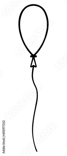 Air balloon. Sketch. The rubber ball is tied with thread. Vector illustration. Doodle style. Coloring book for children. A lovely decoration for any occasion. Outline on isolated background. 
