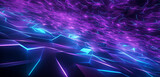 Neon light graffiti featuring a network of turquoise and purple lines on a lively 3D background