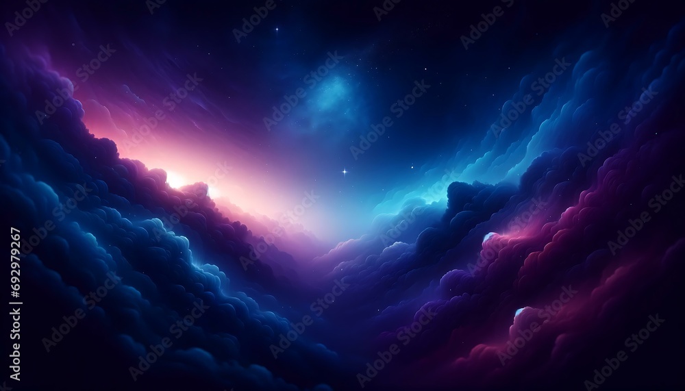 Gradient color background image with a mystical night sky theme, featuring a blend of dark hues like deep blue, indigo, and violet, creating a mysteri - obrazy, fototapety, plakaty 